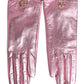 Dolce & Gabbana Pink Leather DG Logo Wrist Length Mitten Gloves