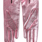 Dolce & Gabbana Pink Leather DG Logo Wrist Length Mitten Gloves