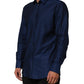 Dolce & Gabbana Blue Cotton Collared Men GOLD Dress Shirt