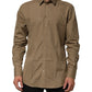 Dolce & Gabbana Brown Cotton Collared Men GOLD Dress Shirt