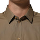 Dolce & Gabbana Brown Cotton Collared Men GOLD Dress Shirt