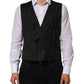 Dolce & Gabbana Black Stripes Wool Dress Men Waistcoat Vest