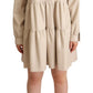 Jucca Leather Beige Long Sleeves Collared A-line Mini  Dress