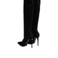 Dolce & Gabbana Black Cotton Stretch High Heels Boots Shoes