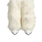 Dolce & Gabbana White Fur Pointed Knee High Stiletto Boots Shoes