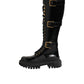 Dolce & Gabbana Black Buckle Embellished Knee High Boots Shoes