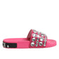 Dolce & Gabbana Pink Crystal Slides Sandals Beachwear Shoes