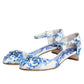 Dolce & Gabbana White Blue Floral Crystal Ankle Straps Shoes