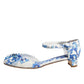Dolce & Gabbana White Blue Floral Crystal Ankle Straps Shoes
