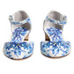 Dolce & Gabbana White Blue Floral Crystal Ankle Straps Shoes