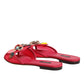 Dolce & Gabbana Red Embellished Flats Slip On Sandals Shoes
