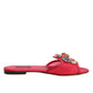 Dolce & Gabbana Red Embellished Flats Slip On Sandals Shoes