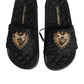 Dolce & Gabbana Black Devotion Matelassé Leather Slides Shoes