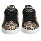 Dolce & Gabbana Brown Leather Leopard Low Top Sneakers Shoes