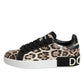 Dolce & Gabbana Brown Leather Leopard Low Top Sneakers Shoes