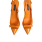 Dolce & Gabbana Orange Leather Mesh Heels Slingback  Shoes