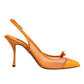 Dolce & Gabbana Orange Leather Mesh Heels Slingback  Shoes