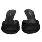 Dolce & Gabbana Black Embroidered Slip On Heels Slides Shoes