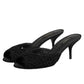 Dolce & Gabbana Black Embroidered Slip On Heels Slides Shoes