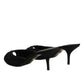 Dolce & Gabbana Black Embroidered Slip On Heels Slides Shoes