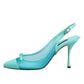 Dolce & Gabbana Blue Leather Mesh Heels Slingback Shoes