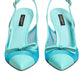 Dolce & Gabbana Blue Leather Mesh Heels Slingback Shoes