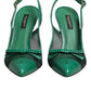 Dolce & Gabbana Green Leather Mesh Heels Slingback  Shoes