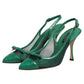 Dolce & Gabbana Green Leather Mesh Heels Slingback  Shoes