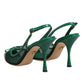 Dolce & Gabbana Green Leather Mesh Heels Slingback  Shoes