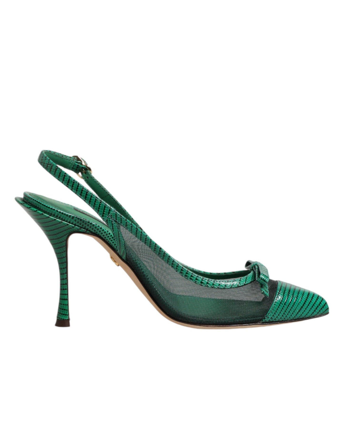 Dolce & Gabbana Green Leather Mesh Heels Slingback  Shoes