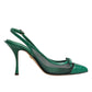 Dolce & Gabbana Green Leather Mesh Heels Slingback  Shoes