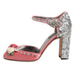 Dolce & Gabbana Pink Sequined Ankle Strap Sandals Shoes
