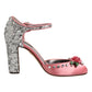 Dolce & Gabbana Pink Sequined Ankle Strap Sandals Shoes