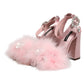 Dolce & Gabbana Pink Crystal Fur Embellished Sandals Shoes