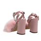 Dolce & Gabbana Pink Crystal Fur Embellished Sandals Shoes