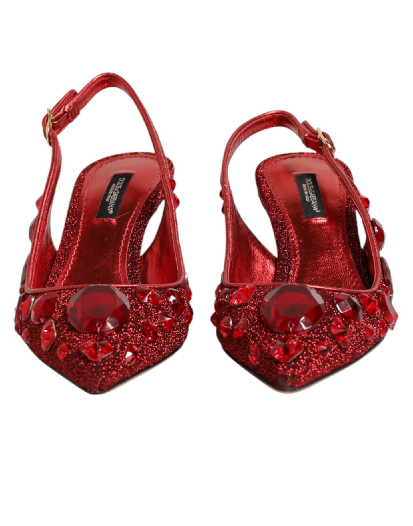 Dolce & Gabbana Red Crystal Embellished Slingbacks Shoes