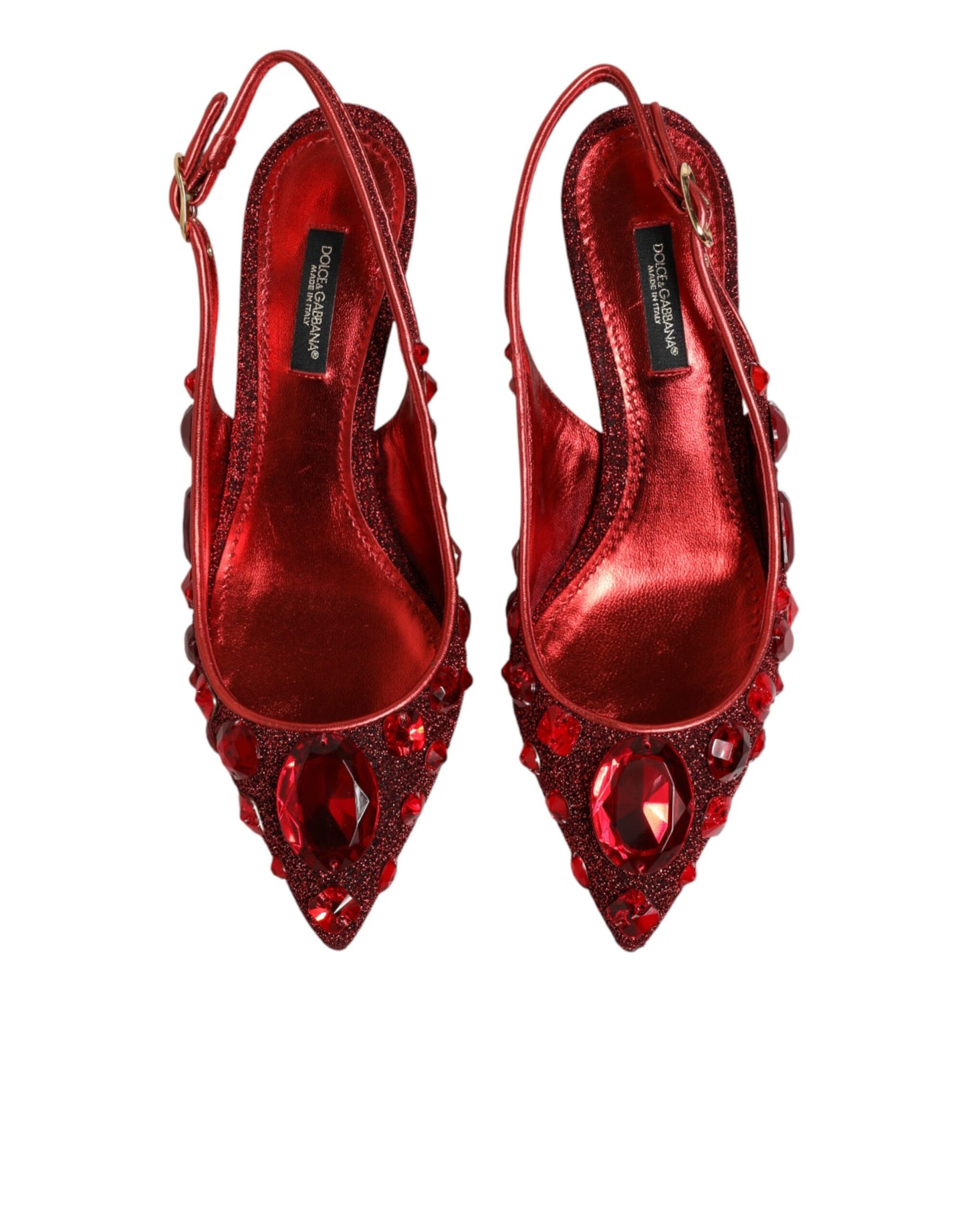 Dolce & Gabbana Red Crystal Embellished Slingbacks Shoes