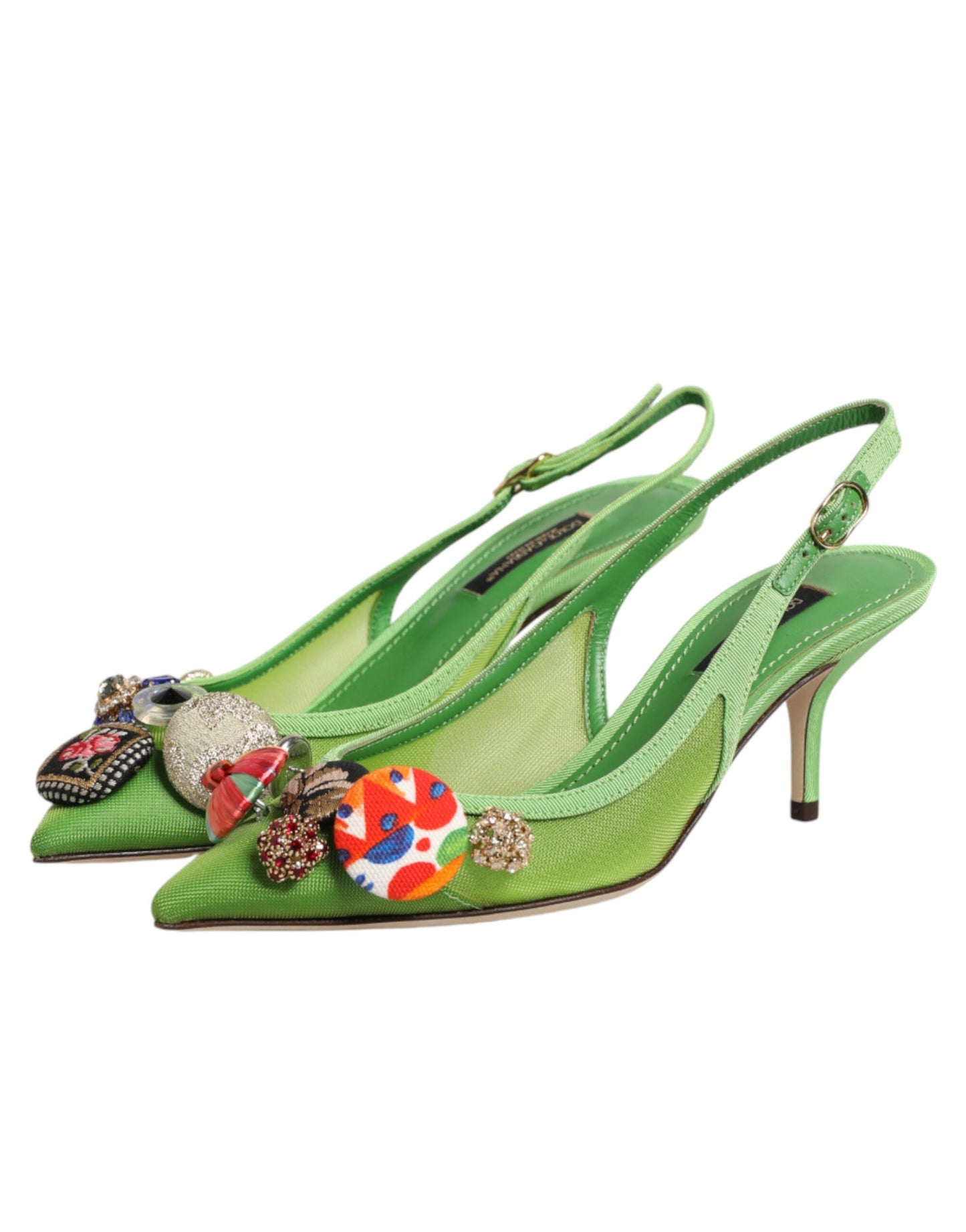 Dolce & Gabbana Green Embellished Heels Slingbacks Shoes