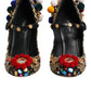 Dolce & Gabbana Black Gold Embellished MARY JANES Pumps  Shoes