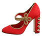Dolce & Gabbana Red Embellished MARY JANES Pumps  Shoes