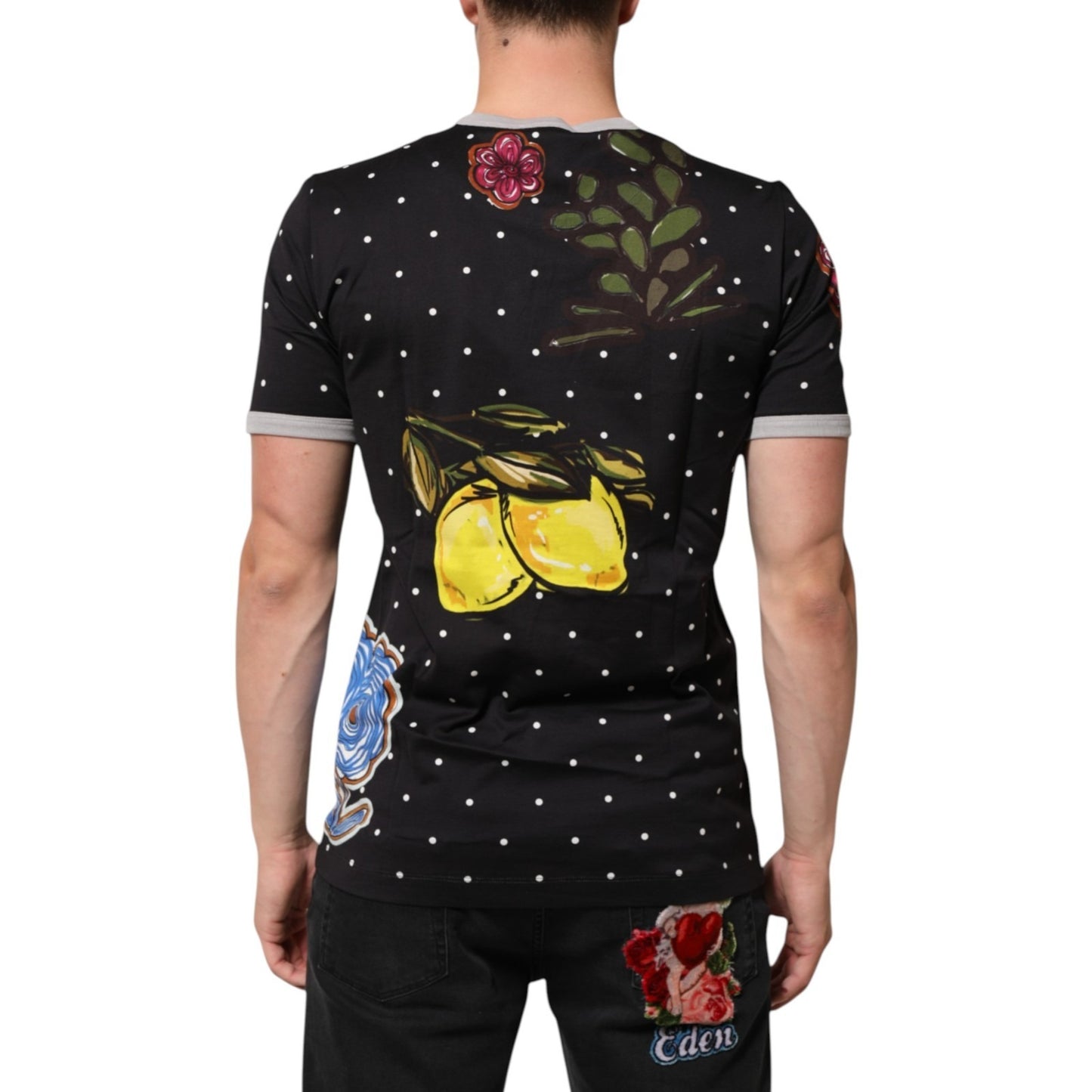 Dolce & Gabbana Black Polka Dot Lemons Horse Henley T-Shirt Mens T-Shirt