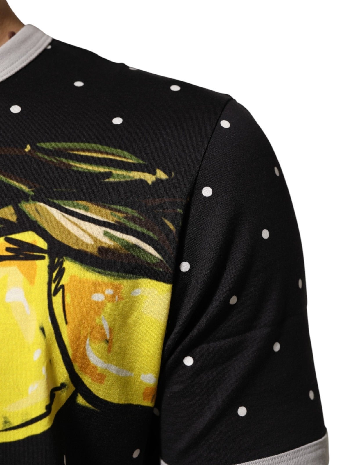 Dolce & Gabbana Black Polka Dot Lemons Horse Henley T-Shirt Mens T-Shirt