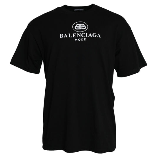 Balenciaga Black Cotton Logo Print Crew Neck Short Sleeves T-shirt Mens T-Shirt