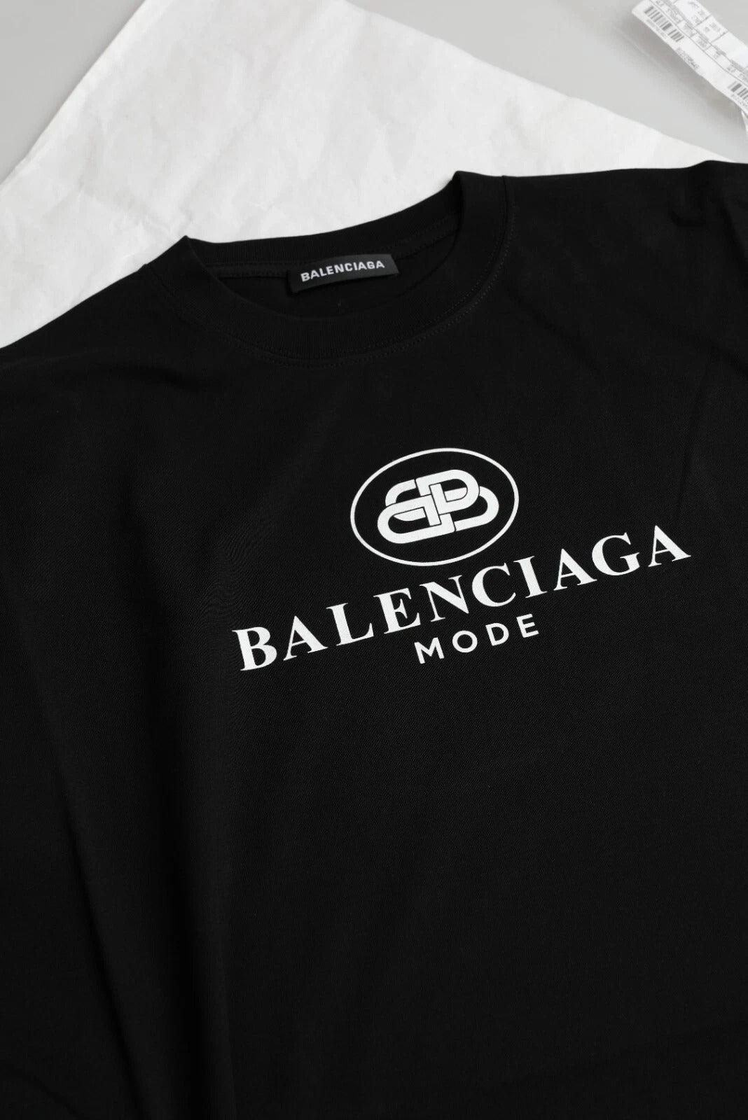 Balenciaga Black Cotton Logo Print Crew Neck Short Sleeves T-shirt Mens T-Shirt