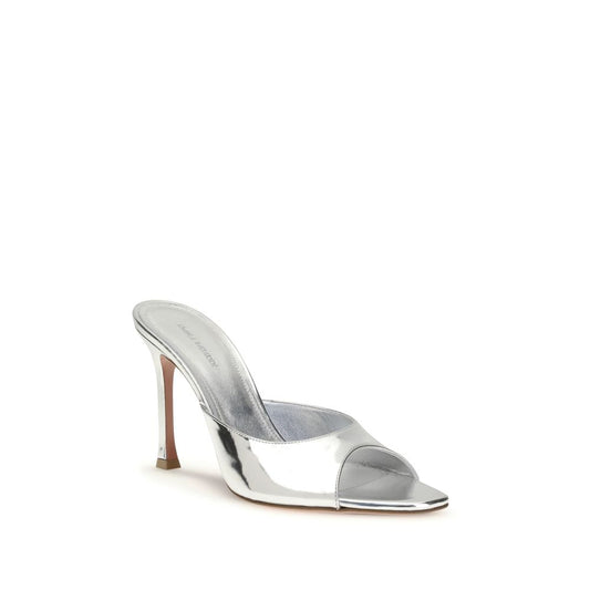 Amina Muaddi Silver Calf Leather Bos Taurus Stiletto Heel Sandals
