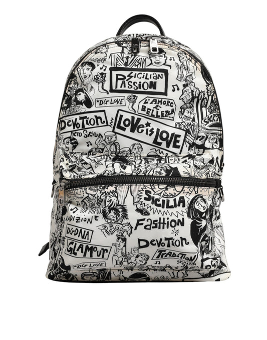 Dolce & Gabbana Black White Graffiti Print School Backpack Men Borse Bag Mens Backpack
