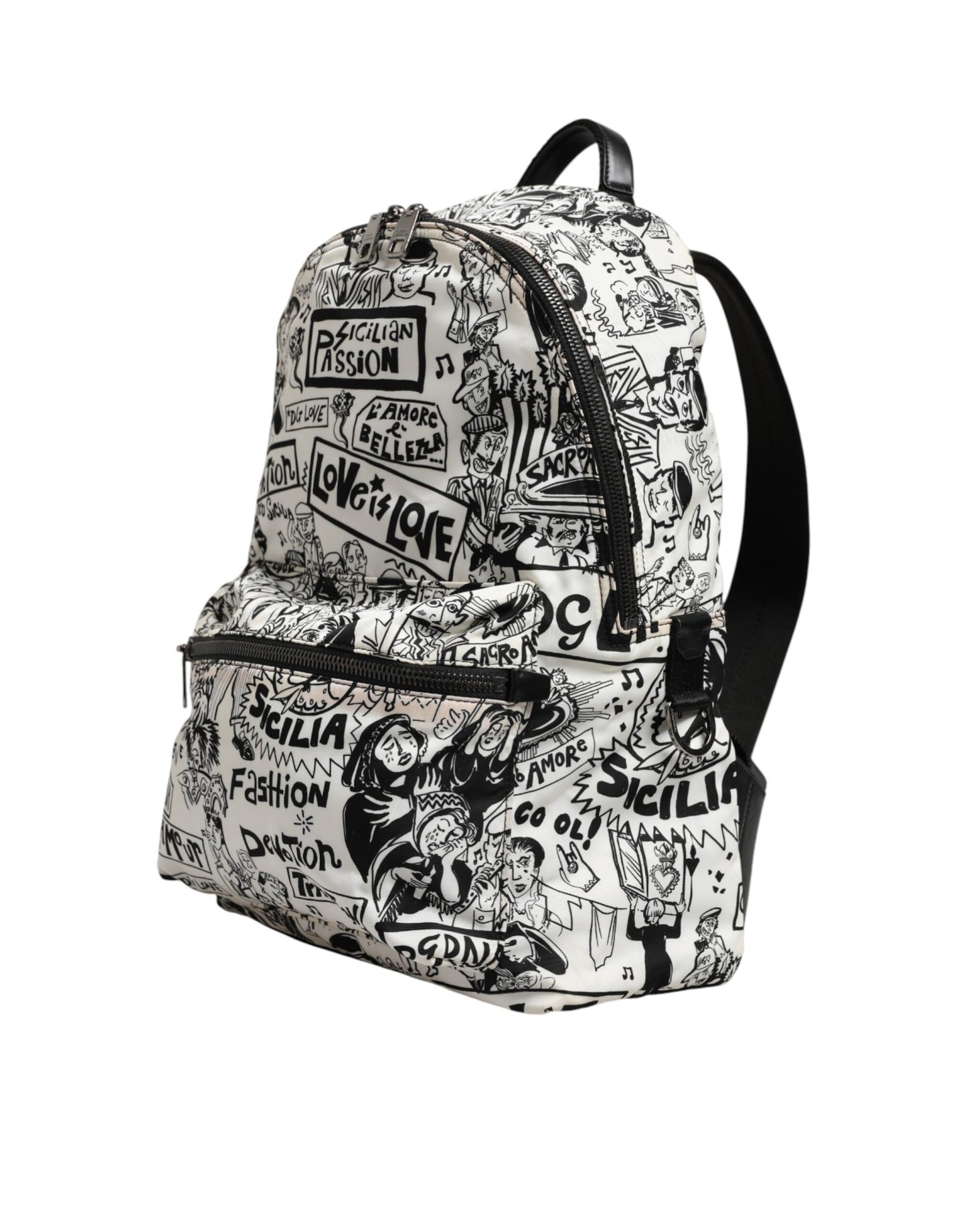 Dolce & Gabbana Black White Graffiti Print School Backpack Men Borse Bag Mens Backpack
