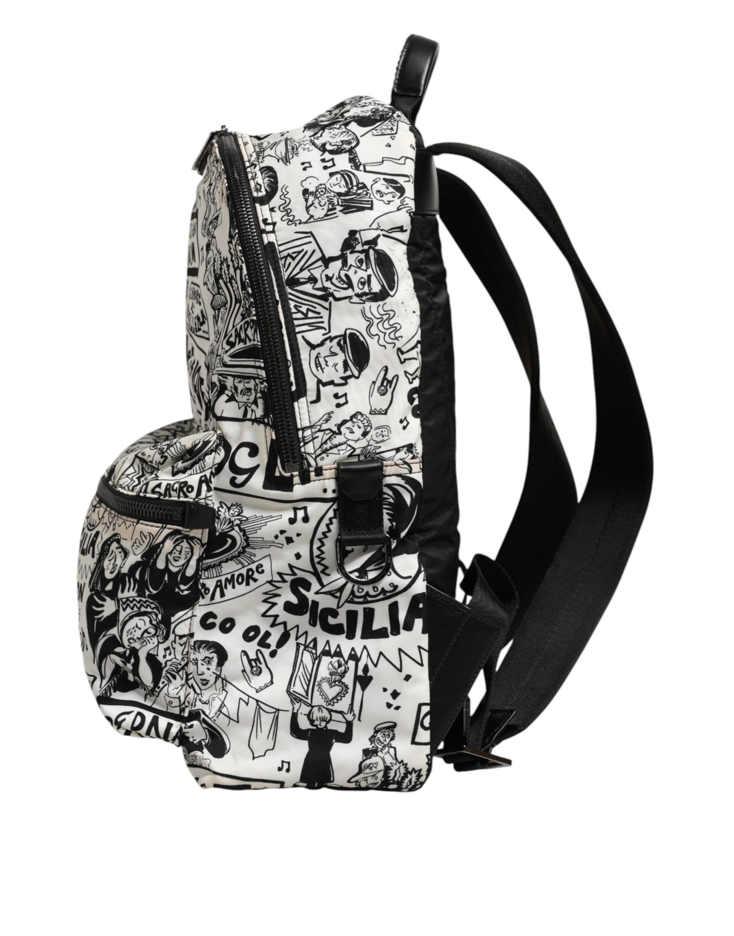 Dolce & Gabbana Black White Graffiti Print School Backpack Men Borse Bag Mens Backpack