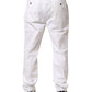 Lardini White Cotton Stretch Tapered Mid Waist Chino Pants