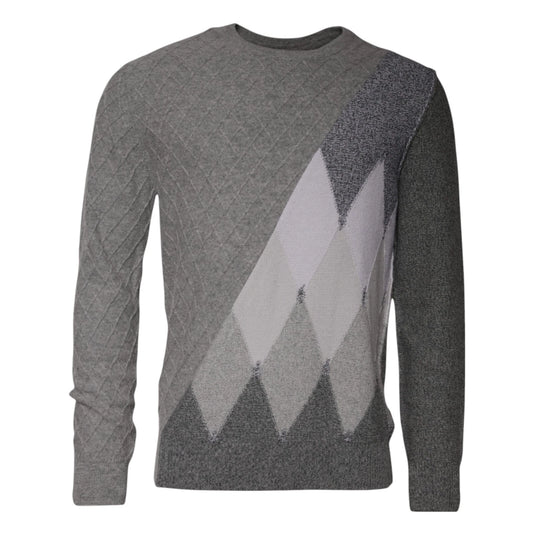 Ballantyne Gray Cashmere Argyle Intarsia Knit Crew Neck Men Sweater Mens Sweater